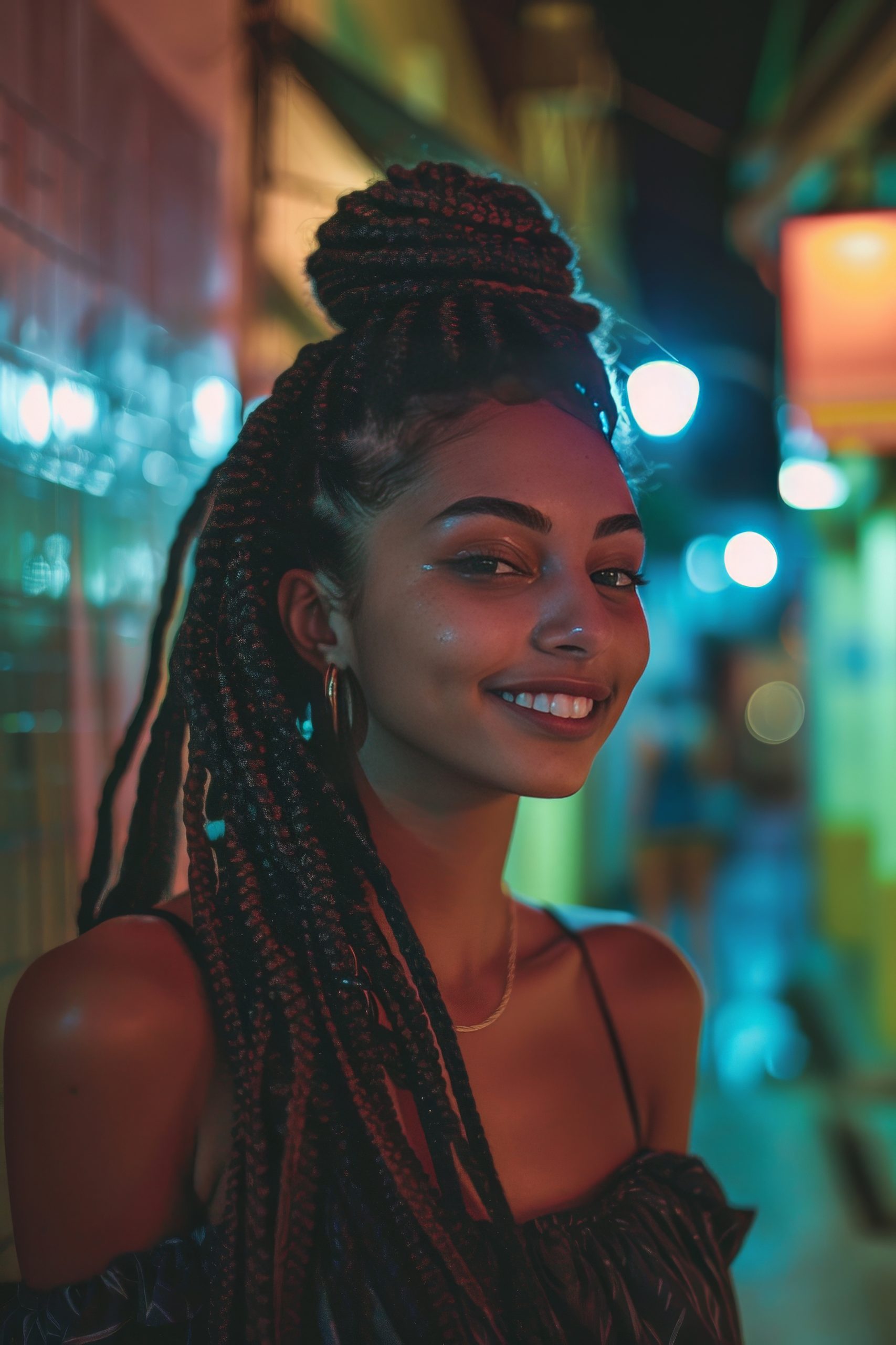 medium shot beautiful woman with braids